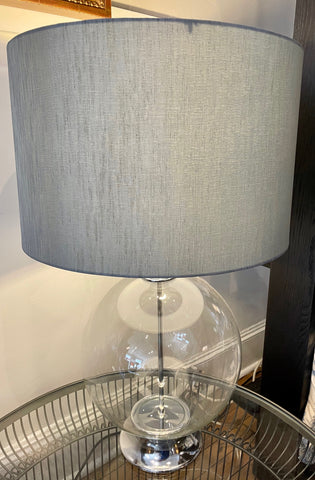 Large Round Glass Lamp with Grey Shade