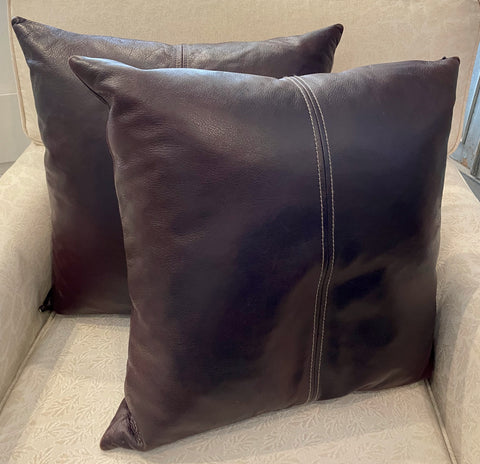 Pair of Brown Leather Pillows