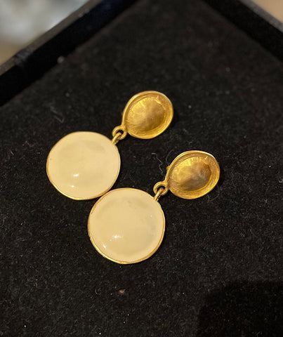 Double Circle Clip Earrings with Gold and Enamel Bottom