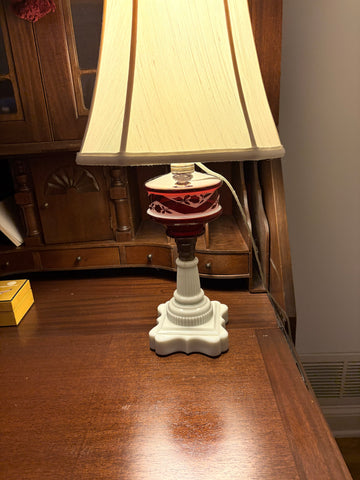 Antique Cranberry Glass Oil Lamp