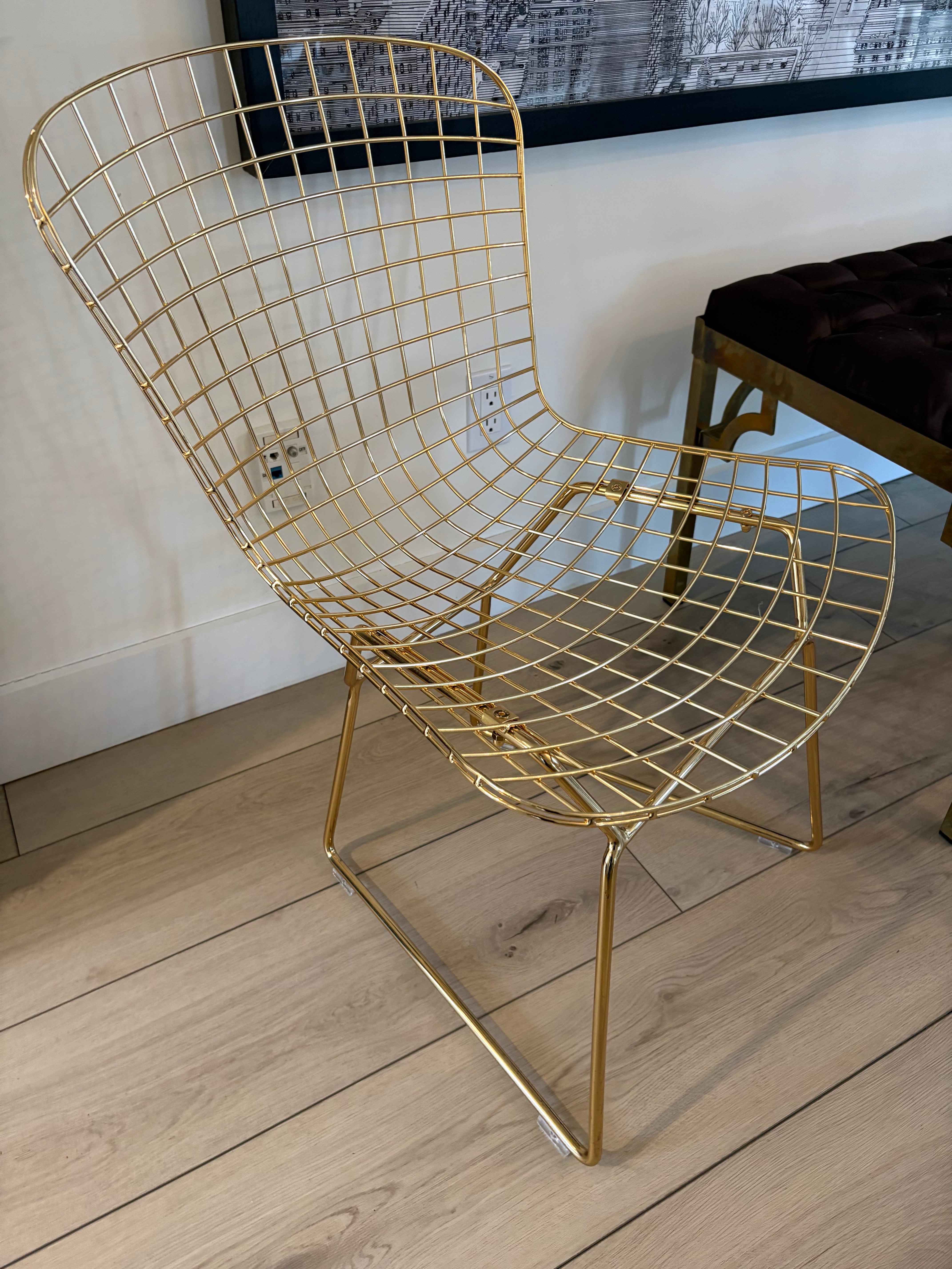 Pair of Bertoia Style Brass Side Chairs