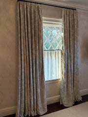 2 Pairs of Cream and Blue-Gray Linen Draperies