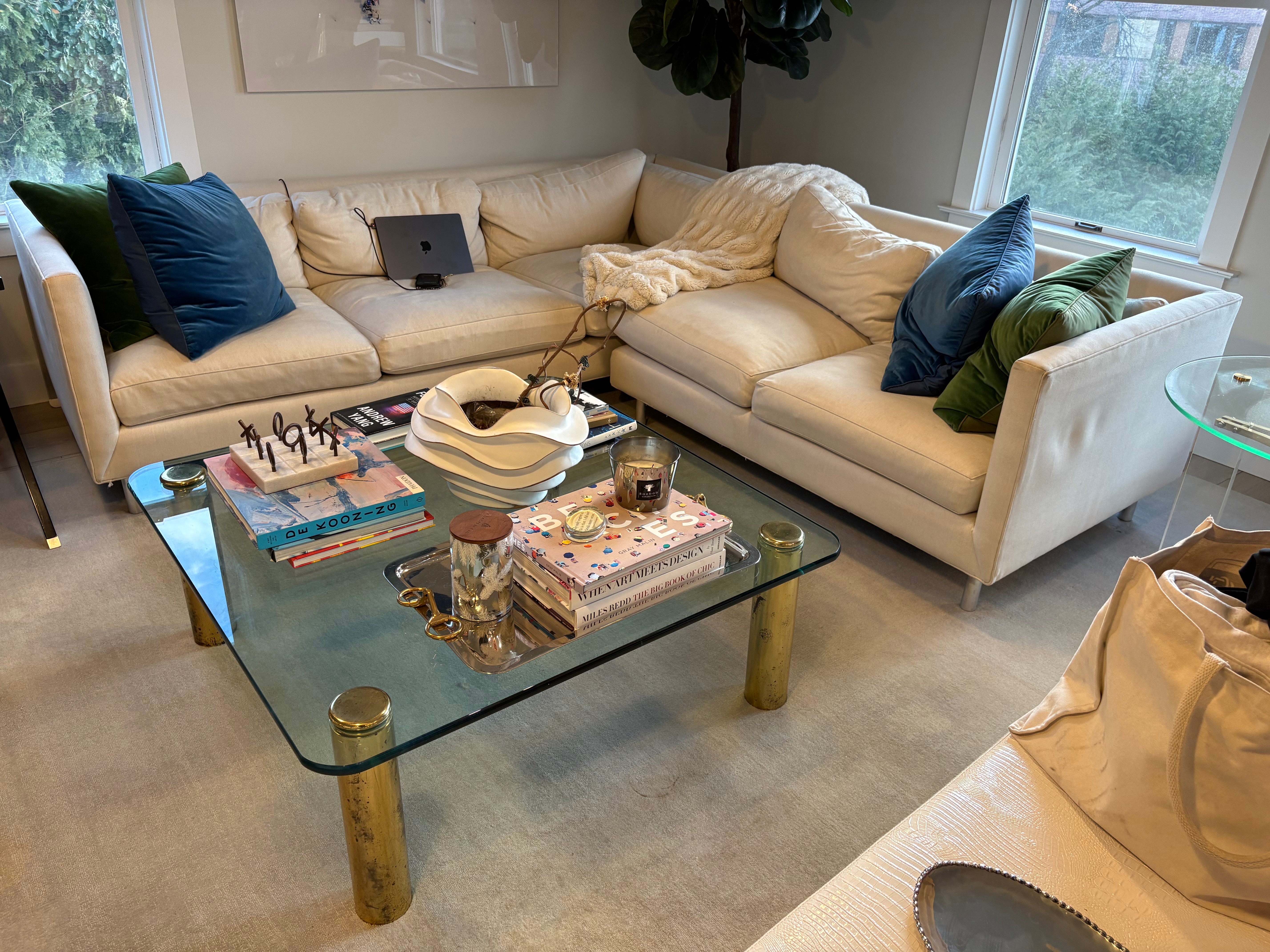Karl Springer Style Glass and Brass Coffee Table
