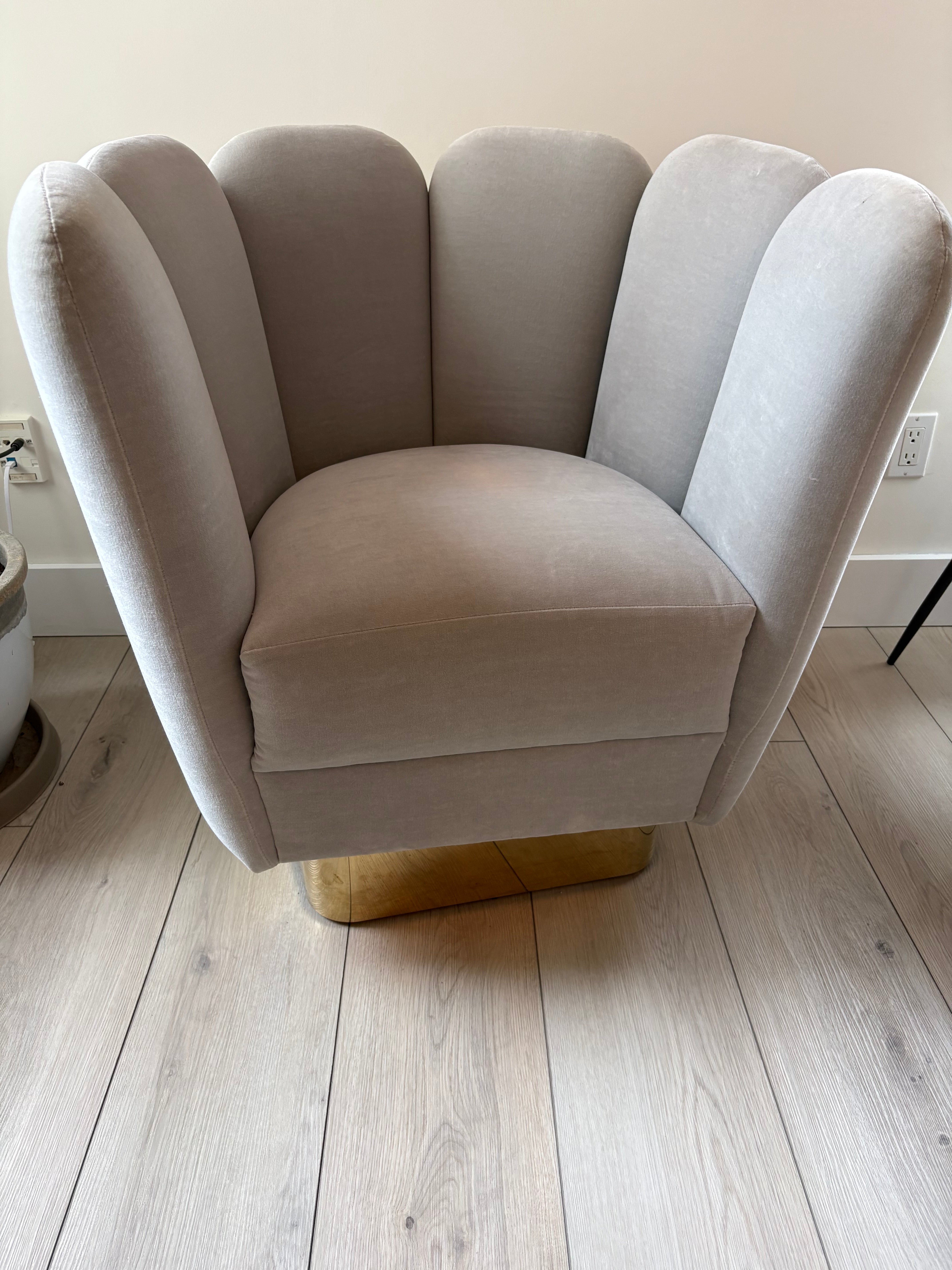 Pair of Grey Velvet Swivel Chairs