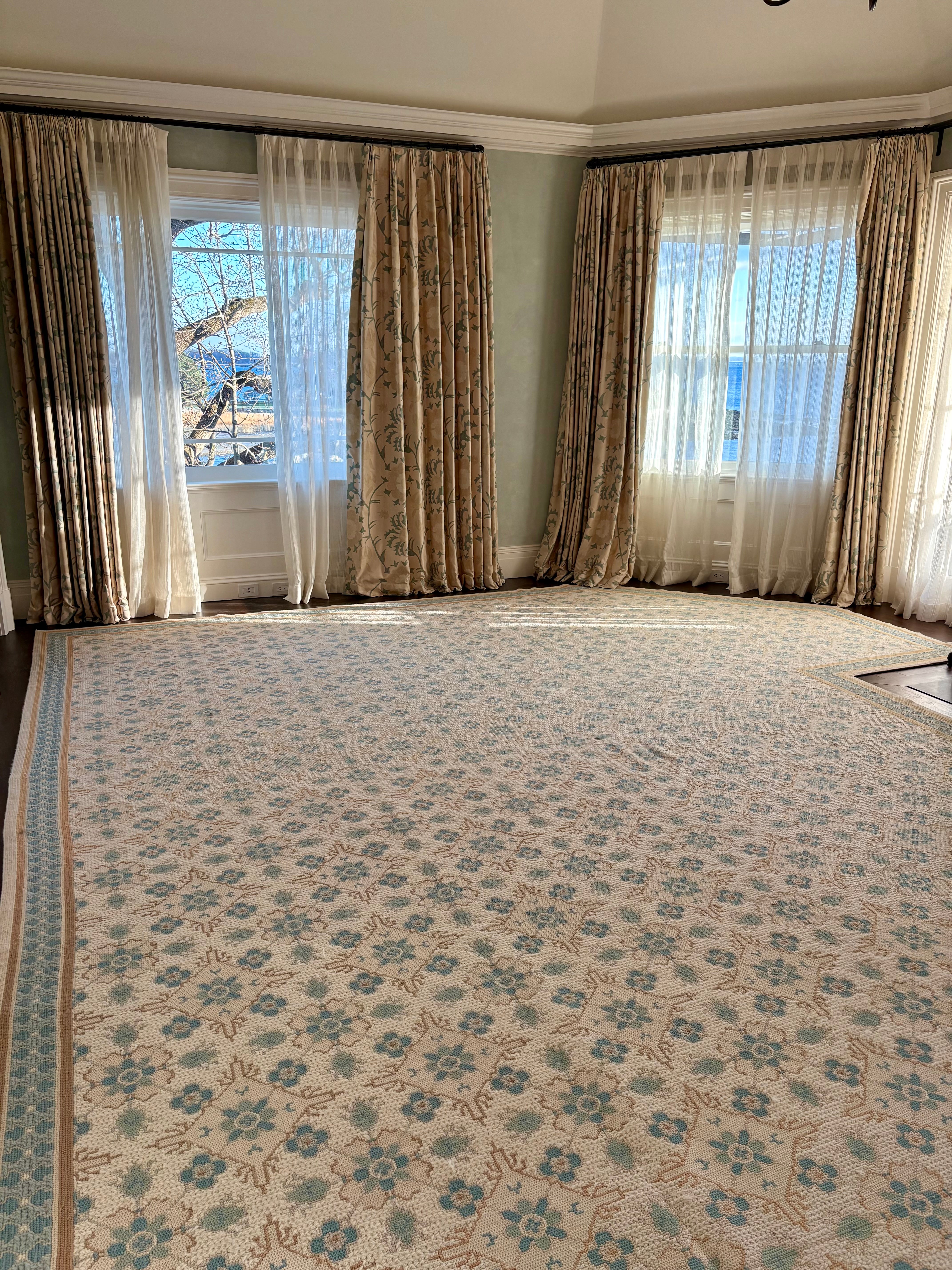 Custom Blue and Tan Needlepoint  Carpet