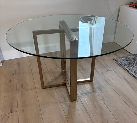 Round Glass Top Table with Brass Base