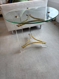 Vintage Round  Brass, Glass & Lucite Side Table