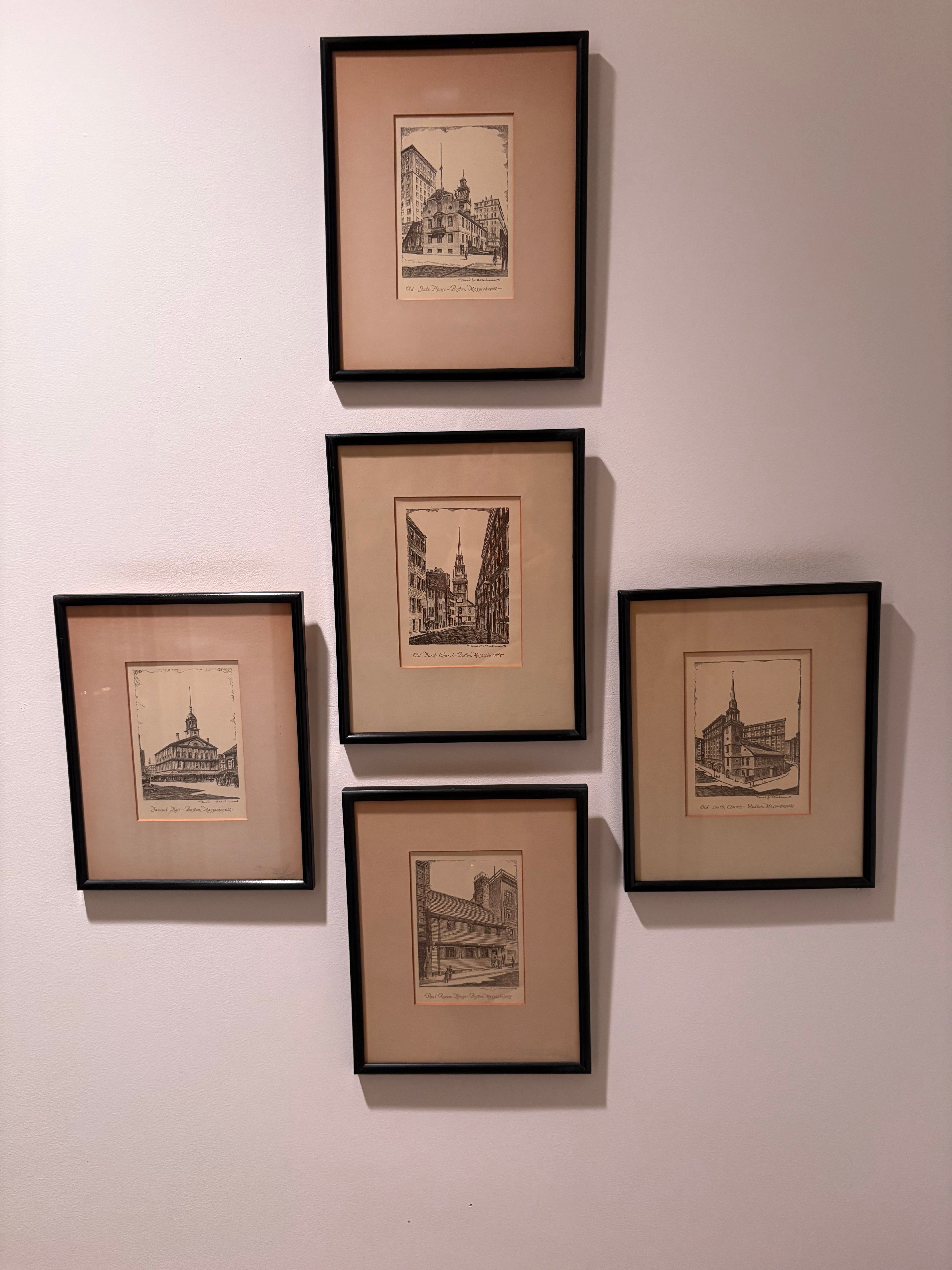 Group of 5 Vintage Boston Engravings