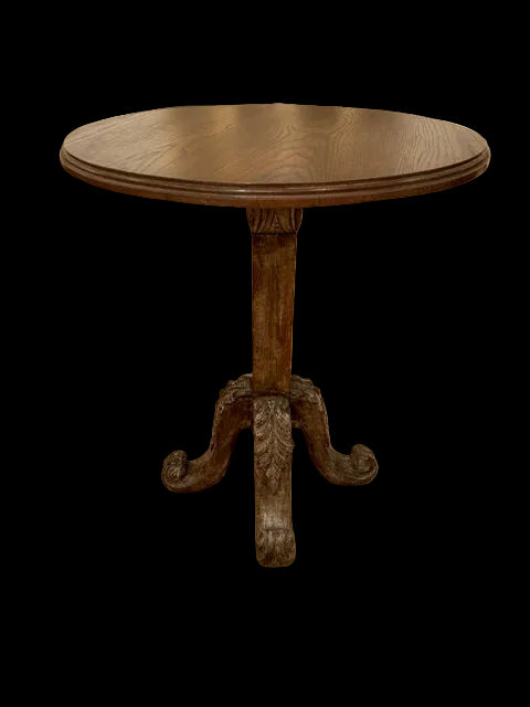 Wood Pedestal Side Table with Antique Base