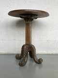 Wood Pedestal Side Table with Antique Base