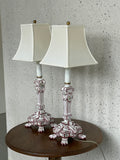 Pair Hand-Painted Floral European Porcelain Table Lamps