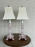 Pair Hand-Painted Floral European Porcelain Table Lamps