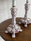 Pair Hand-Painted Floral European Porcelain Table Lamps