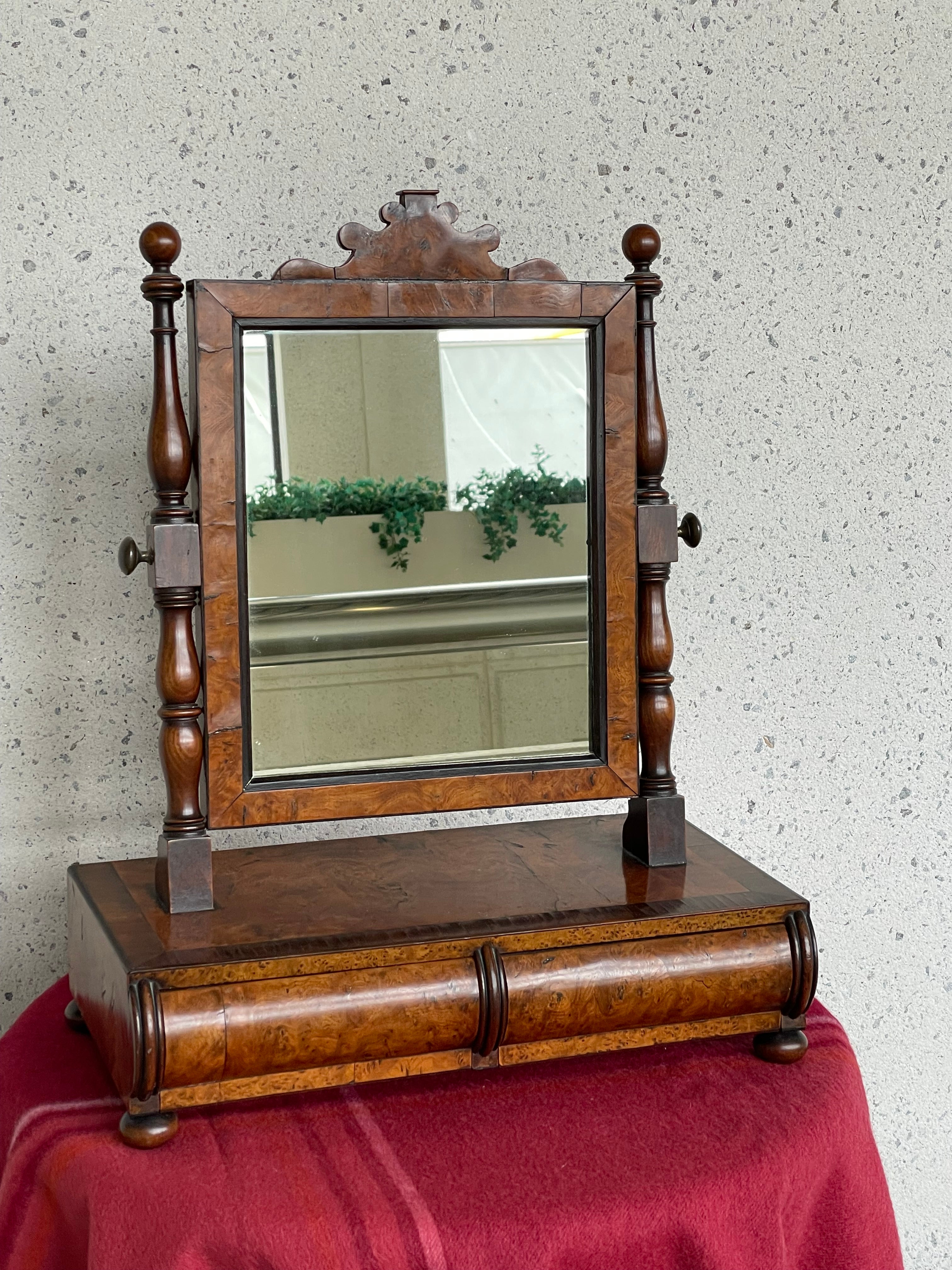 19th-Century Burl Walnut Dressing Table Mirror