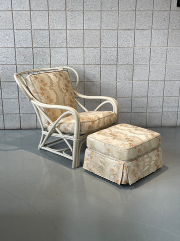 Vintage Rattan Bamboo Lounge Chair with a Matching Ottoman