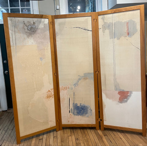 Untitled, 1981 Three Panel Painted Fabric and Wood Framed Screen