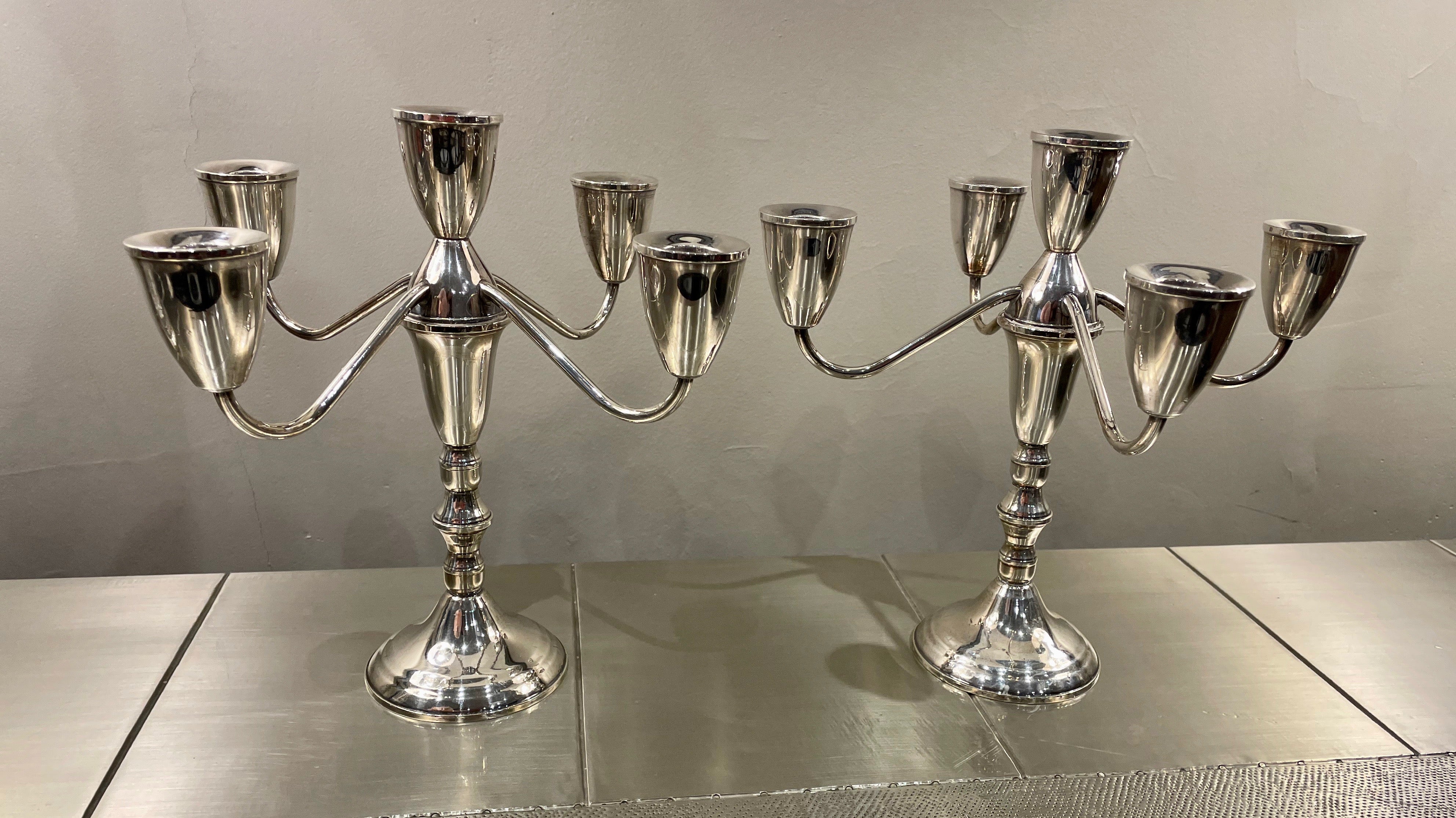 Pair of Sterling Five Arm Candleabras
