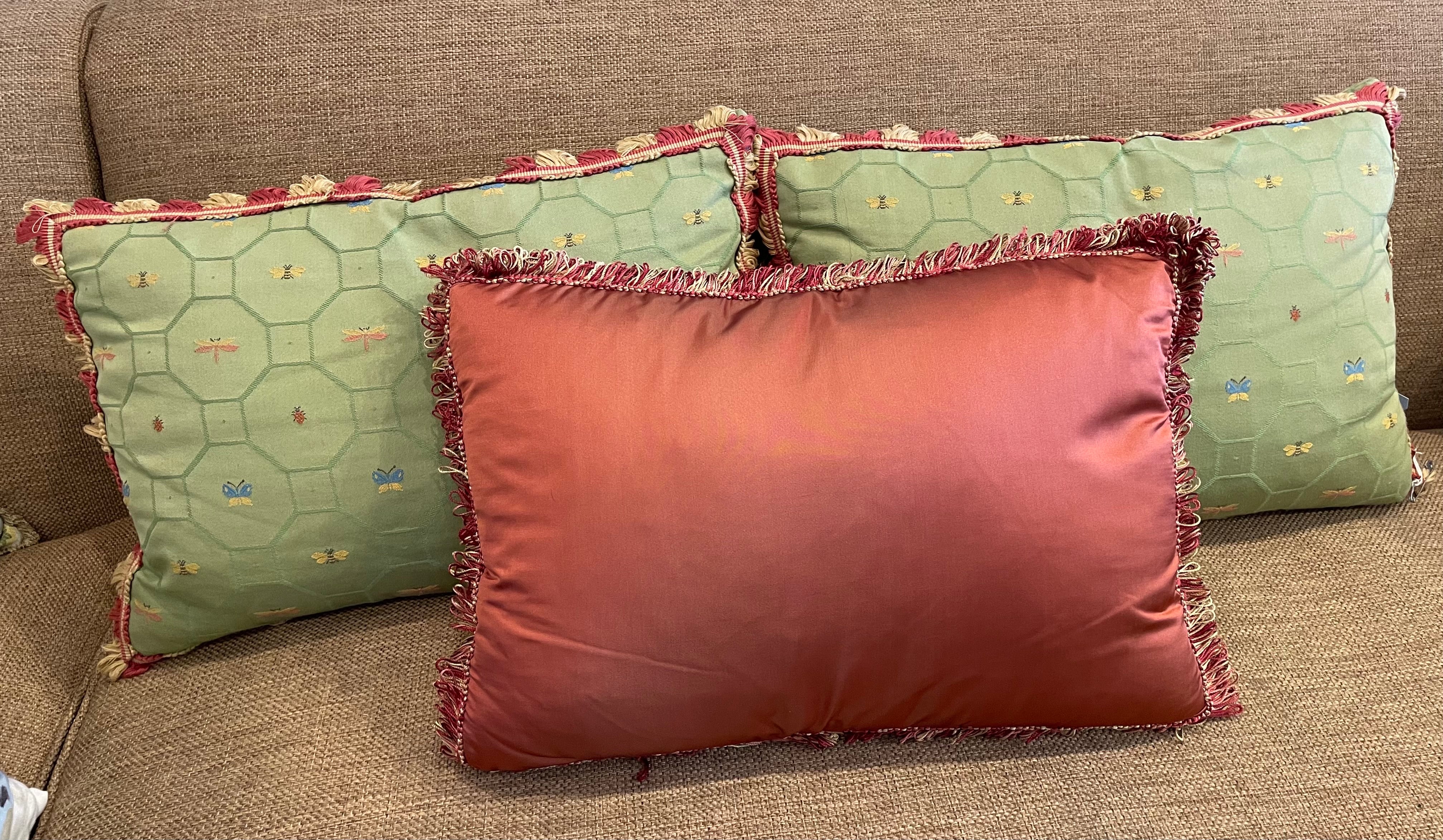Set of Three Lumbar Pillows with Fringe